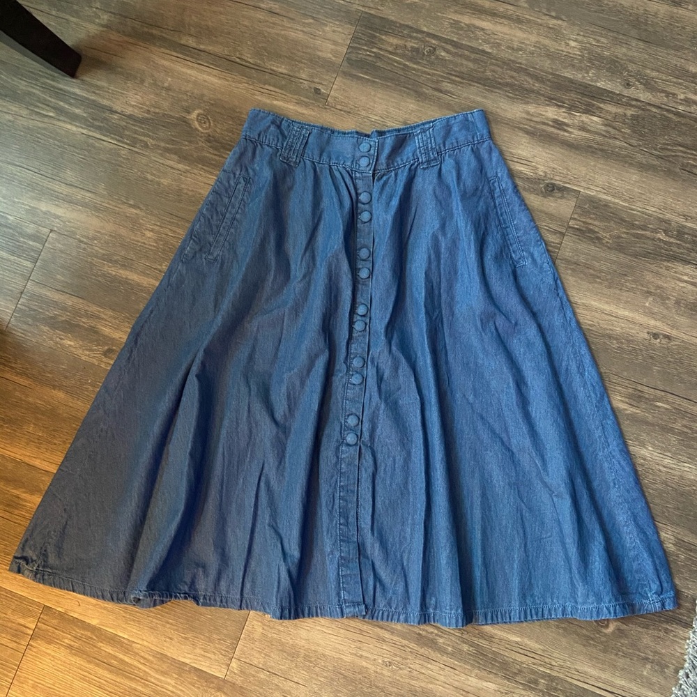 Denim A-Line Midi Skirt